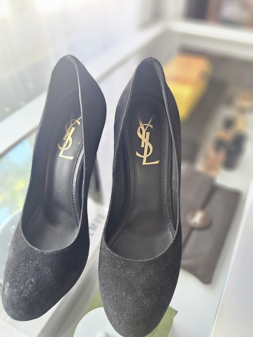 🌟AUTHENTIC Saint Laurent YSL Navy Suede Platform Heels - Size 37 - Picture 15 of 15